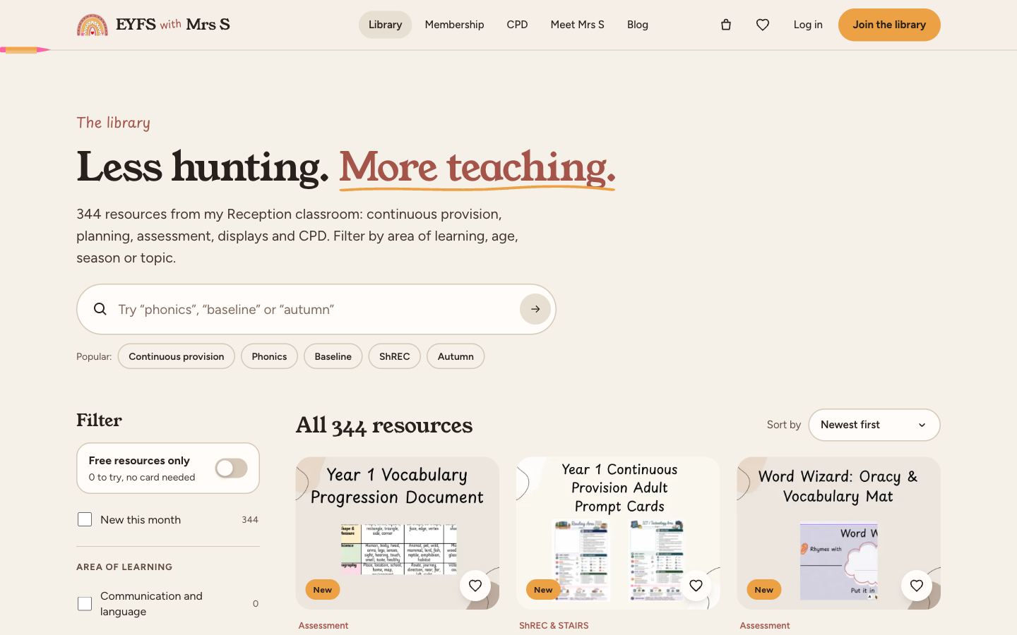 The searchable resource library with topic filters