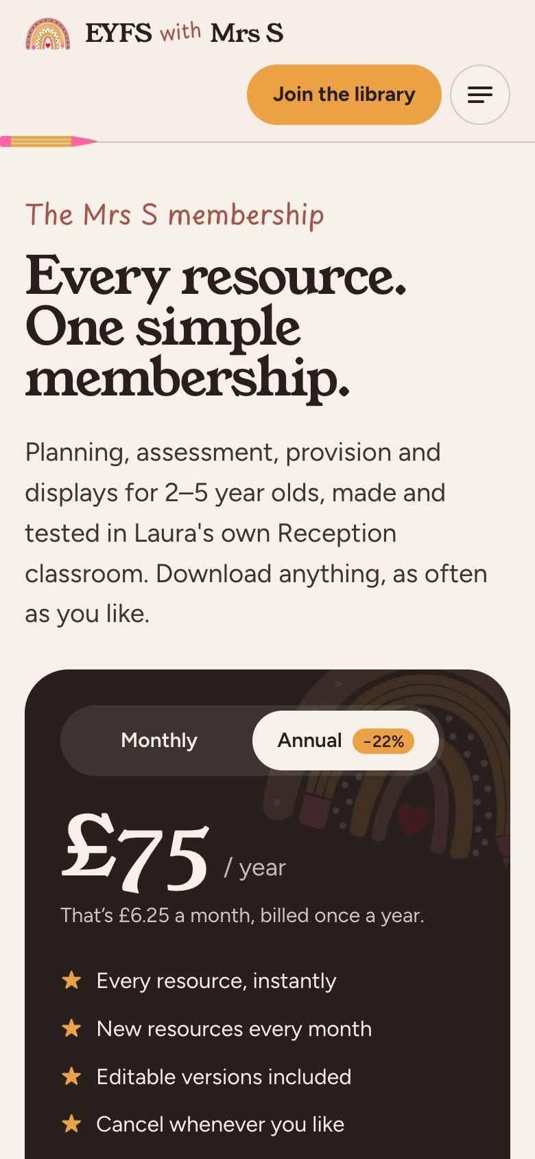 The membership join page on a phone